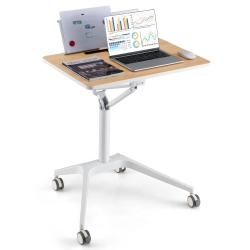 GYMAX Pneumatic Standing Desk Rolling Adjustable Laptop Cart Podium Detachable Holder