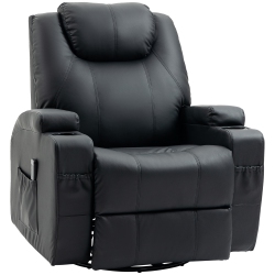 HOMCOM Massage Recliner Chair, Swivel Nursery Rocker Chair, Manual Reclining Sofa \w 8 Vibration Points, Pu Leather, Cup Holders, Side Pockets, For