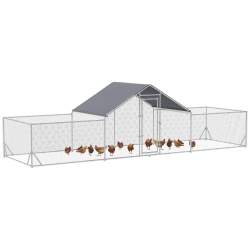 PAWHUT Chicken Run, 23' X 6.6' Metal Chicken Coop With Waterproof And Anti-Uv Cover, Spire Roof, Door, for 12-14 Chickens, Ducks, Rabbits, Sliver