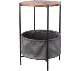 HOMFA Vintage-Style Round End Side Table/night Stand With Storage Basket