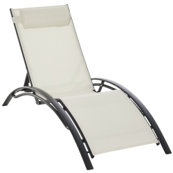 OUTSUNNY Patio Lounge Chair, Aluminum Reclining Outdoor Tanning Chair \w 5-Level Adjustable Backrest, Head Pillow And Breathable Mesh Fabric, For