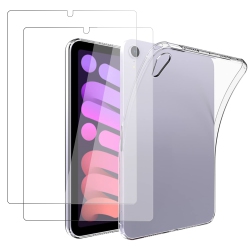 HLD Compatible \w Ipad Mini 6 2021 Clear Case, Flexible Ultra Slim Lightweight Shockproof Drop Resistant Crystal Protective Cover \w 2 Tempered Glass