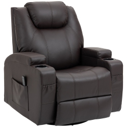 HOMCOM Massage Recliner Chair, Swivel Nursery Rocker Chair, Manual Reclining Sofa \w 8 Vibration Points, Pu Leather, Cup Holders, Side Pockets, For