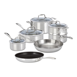 ZWILLING Vista Clad 10 Piece 18/10 Stainless Steel Cookware Set With Bonus Non-Stick Frypan