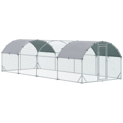 PAWHUT Chicken Run, Galvanized Large Metal Chicken Coop Cage, Walk-In Enclosure Poultry Hen Run House Playpen Rabbit Hutch \w Dome Roof, Cover, 9.2'
