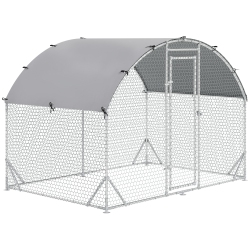 PAWHUT Chicken Run, Galvanized Large Metal Chicken Coop Cage, Walk-In Enclosure Poultry Hen Run House Playpen Rabbit Hutch \w Dome Roof, Cover, 9.2'