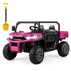 GYMAX 12V 2 Seater Ride On Utv Dump Truck Remote W/ Electric Dump Bed & Shovel In Pink