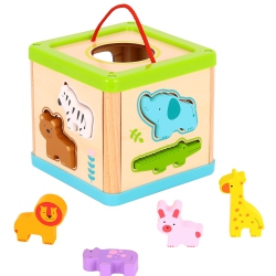 TOOKYLAND Wooden Shape Sorting Cube - 9PCs - Wood Animals Sorter Box, Early Learning Toy for Toddlers 12 Months +