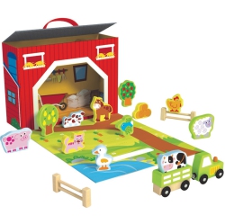 TOOKYLAND Farm Barn Box Playset - 17PCs - Portable Toy Set With Wooden Figurines, Animals And Accessories, Ages 3+