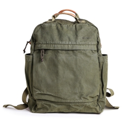 GOOTIUM Canvas Backpack Vintage Style Outdoor Travel Bag Men's Casual Daypack Cloth Zippered Rucksack, Olive