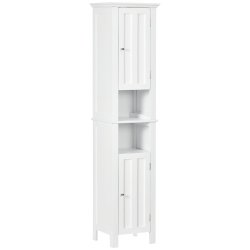 KLEANKIN Tall Bathroom Storage Cabinet, Floor Standing Bathroom Organizer, Linen Cabinet With Open Shelves In White