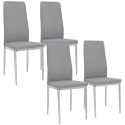 HOMCOM Dining Chairs Set Of 4, Modern Kitchen Chairs With Faux Leather Upholstery And Steel Legs for Living Room, Dining Room, Bedroom In Grey