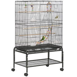 PAWHUT 52" Bird Cage for Budgies Cockatiels Canaries Lovebirds Finches With Rolling Stand, Toys, Removable Tray, Storage Shelf In Black