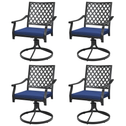 GYMAX 4PCs Patio Swivel Dining Chairs Lattice Rocker Cushioned Armrest In Navy