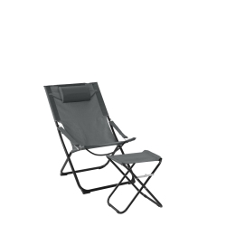 PATIO ZONE Folding Chair Set In Textilene With Headrest And Footrest And Steel Frame - In Grey