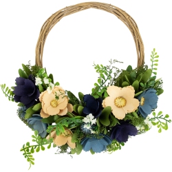 NORTHLIGHT 12" And Tan Poppy Floral Wooden Spring Basket Wreath In Blue