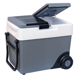 KOOLATRON Thermoelectric Iceless 12V Cooler/warmer 33 Qt (31 L) W/wheels, Portable Electric Rolling Car Fridge W/ 12 Volt Dc Power Cord, Grey/white