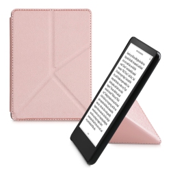 HLD Origami Case Compatible With Amazon Kindle Paperwhite 11. Generation 2022 - Case Ultra Slim Fit Pu Leather Cover With Stand - Rose In Gold