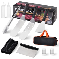 HLD Griddle Accessories Kit - 11PCs Stainless Steel Flat Top Grill Spatula Kit for Outdoor Barbecue Teppanyaki Camping Cooking, Blackstone And Camp
