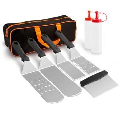 HLD Griddle Accessories Kit Of 8, Heavy Duty Metal Spatula Chopper, Professional Stainless Steel Griddle Tools \w Storage Bag, Great for Flat Top