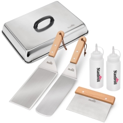 HLD Bbq Griddle Accessories Set Of 6 - Heavy Duty Stainless Steel Scraper, Spatula, Basting Cover And Bottles for Blackstone, Camp Chef Grill And