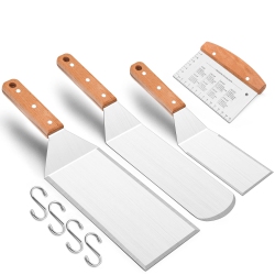 HLD Metal Spatulas Set Of 4, Stainless Steel Griddle Spatula Accessories for Flat Top Grill Cast Iron Skillet, Outdoor Bbq Grill Scraper Hamburger
