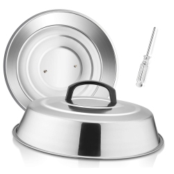 HLD Cheese Melting Dome Set Of 2, 12 Inch Round Basting Cover Metal Steam Cover, Stainless Steel Griddle Accessories for Flat Top Grill/outdoor