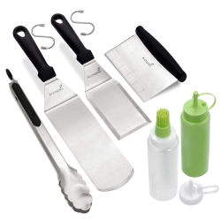 HLD Metal Spatula Set Stainless Steel And Scraper - Professional Chef Griddle Spatulas Set Of 6 - Heavy Duty Accessories Great for Cast Iron Bbq Flat