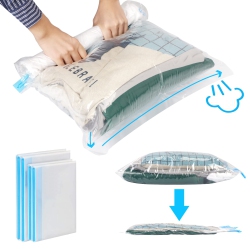 HLD Vacuum Storage Bags, Set Of 4 Space Saver Bags (2 Medium, 2 Large) Vacuum Sealer Bags, Saves 80% Of Storage Space, Double-Zip Seal Roll-Up