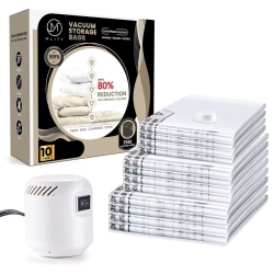 HLD Vacuum Storage Bags \w Electric Air Pump, 80% More Storage, Double-Zip Seal And Travel Vacuum Storage Bags Electric Pump (10 Pack - (4 X Small, 4