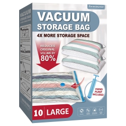 HLD Vacuum Storage Bags, 10 Large Space Saver Bags Vacuum Seal Bags \w Pump, Space Bags, Vacuum Sealer Bags for Clothes, Comforters, Blankets, Bedding