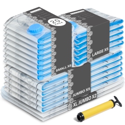 HLD 20 Heavy Duty Vacuum Storage Bags \w Hand Pump, Travel Compression Space Saver Bags (2X Jumbo 5X Large 5X Medium 8X Small) - Double Zip Seal