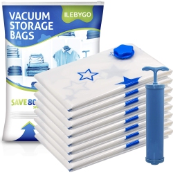 HLD Vacuum Storage Bags 8 Pack (Jumbo 40" X 30") Space Saver Bags \w Travel Hand Pump Reusable Clothing Storage Bags for Clothes, Mattress, Blanket