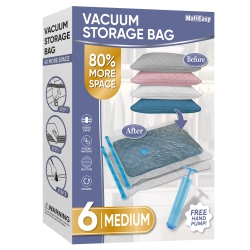 HLD Space Saver Vacuum Storage Bags, 6 Pack Space Saver Bags With Pump, Storage Vacuum Sealed Bags for Clothes, Comforters, Blankets, Bedding (Medium)
