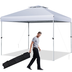 GYMAX 2-Tier 10' X 10' Pop-Up Canopy Tent Instant Gazebo Adjustable Carry Bag W/ Wheel