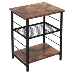 GYMAX 3-Tier Side Table Industrial End Table W/ Adjustable Height Metal Mesh Shelf