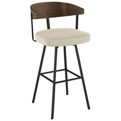 Quinton Contemporary Bar Height Barstool - Cream Boucle/Light Brown/Dark Brown