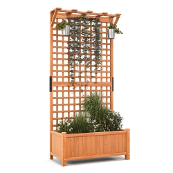 GYMAX Wooden Planter Raised Garden Bed W/ Planter Box & Trellis Indoor & Outdoor