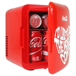 Coca-Cola World 1971 Series 4L Cooler/Warmer w/ 12V DC and 110V AC Cords, 6 Can Portable Mini Fridge