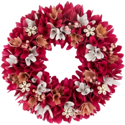 NORTHLIGHT Wooden Floral Spring Wreath With Berries - 13" - Fuchsia Pink And In White