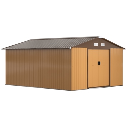 OUTSUNNY 11' X 13' Garden Storage Shed With Foundation Kit, Metal Tool Storage House With Double Doors for Outdoor Patio Yard In Yellow