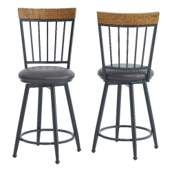 STEVE SILVER COMPANY Tyler Black Metal Faux Leather Swivel Counter Stool - Set Of 2 In Dark Brown