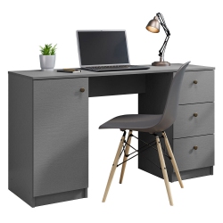 MADESA Executive Computer Writing Desk 53 Inch With 3 Drawers And 1 Door, Metalic Handles Wooden Home Office PC Study Table With Storage - In Gray