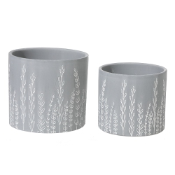 MAISON CONCEPTS Ceramic Round Planters Leaflets Set Of 2 In Gray