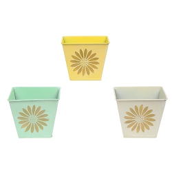 MAISON CONCEPTS Embossed Daisy Metal Square Planter Asstd - Set Of 3