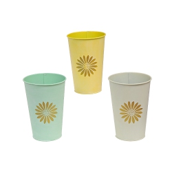 MAISON CONCEPTS Embossed Daisy Metal Tall Round Planter Asstd - Set Of 3