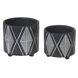 MAISON CONCEPTS Ceramic Round Planters Diamond Set Of 2 In Black