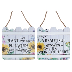 MAISON CONCEPTS Wood Fence Shaped Floral Sign Asstd - Set Of 2