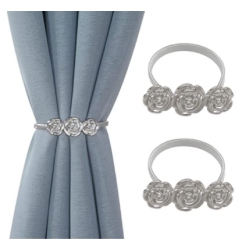 MAISON CONCEPTS Set Of 2 Curtain Tiebacks Roses In Silver