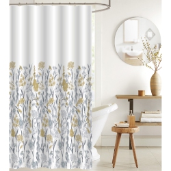 MAISON CONCEPTS Printed Canvas Shower Curtain With Roller Hooks Floral In Yellow